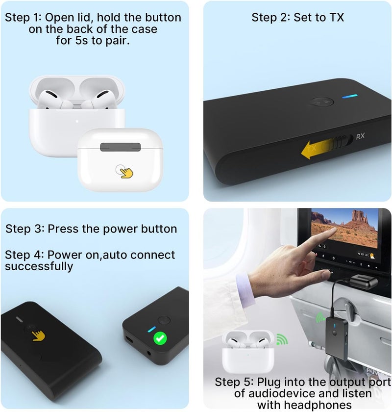 OiDiPi Bluetooth 5.3 Transmitter Receiver for TV and Wireless Headphones, 2-in-1 Bluetooth Adapter, Wireless Transmitter for TV, PC, MP3, Gym, Airplane Use with Any 3.5 mm Audio Jack… - Image 3